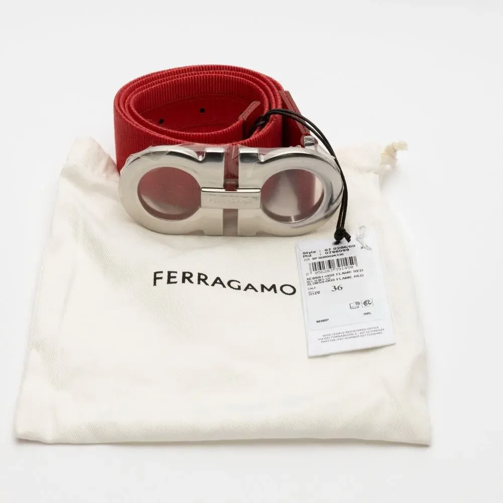 Ferragamo Men's Double Gancini Webbed Fabric Belt 36